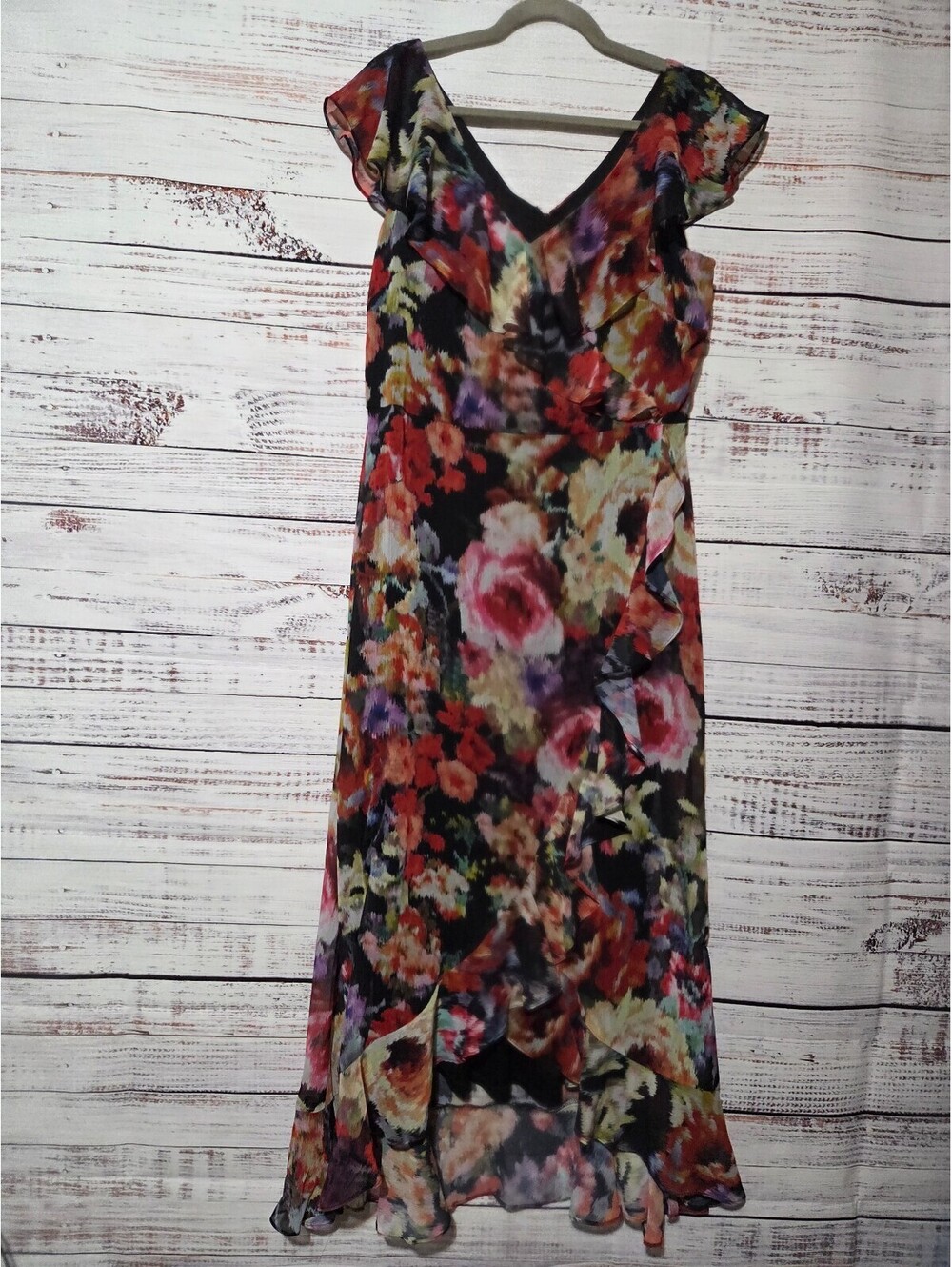 London Times Floral Ruffle Midi Dress Size 12